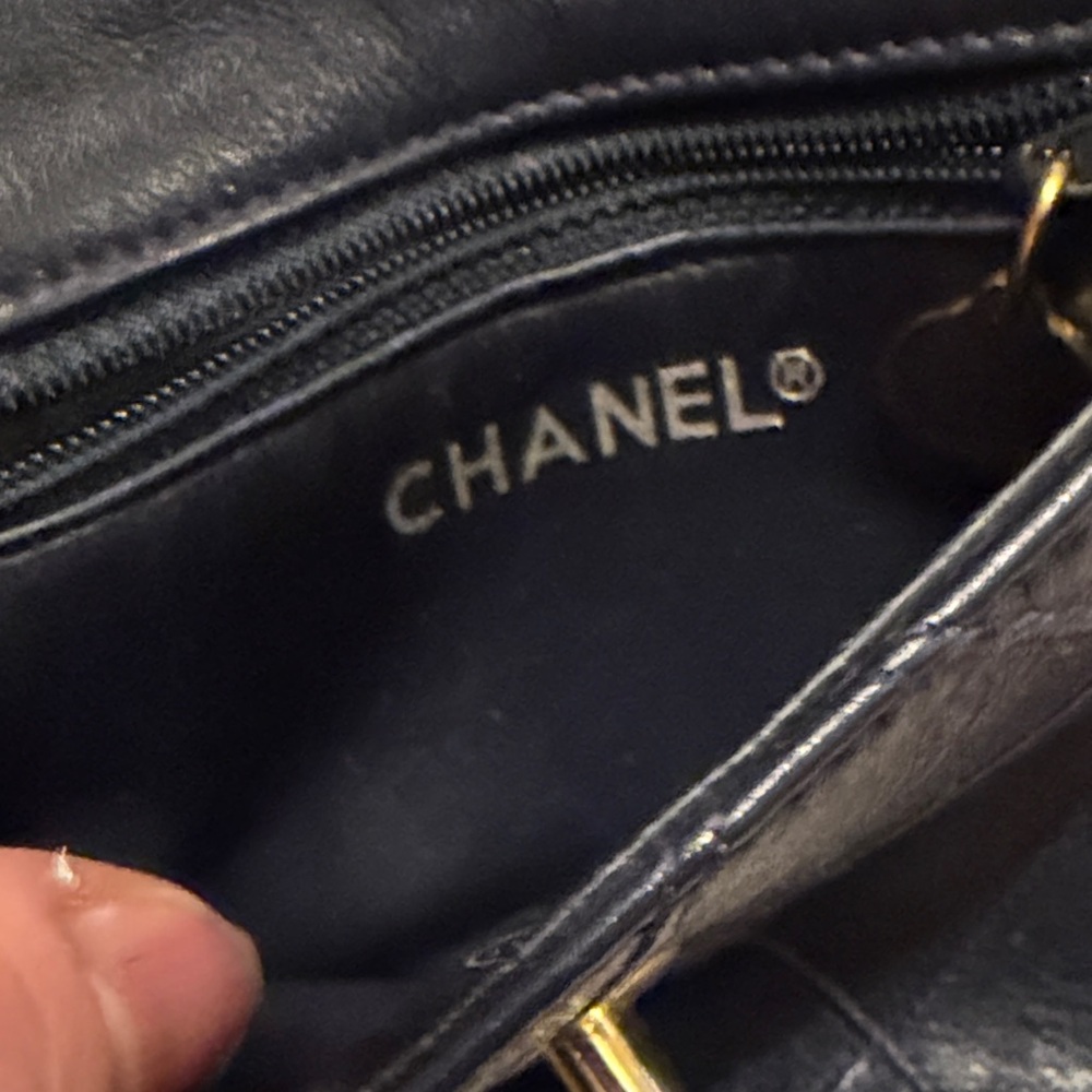 Chanel Mini Quilted Leather Pearl Chain Belt Bag dark blue Gold Hardware - Picture 3 of 17